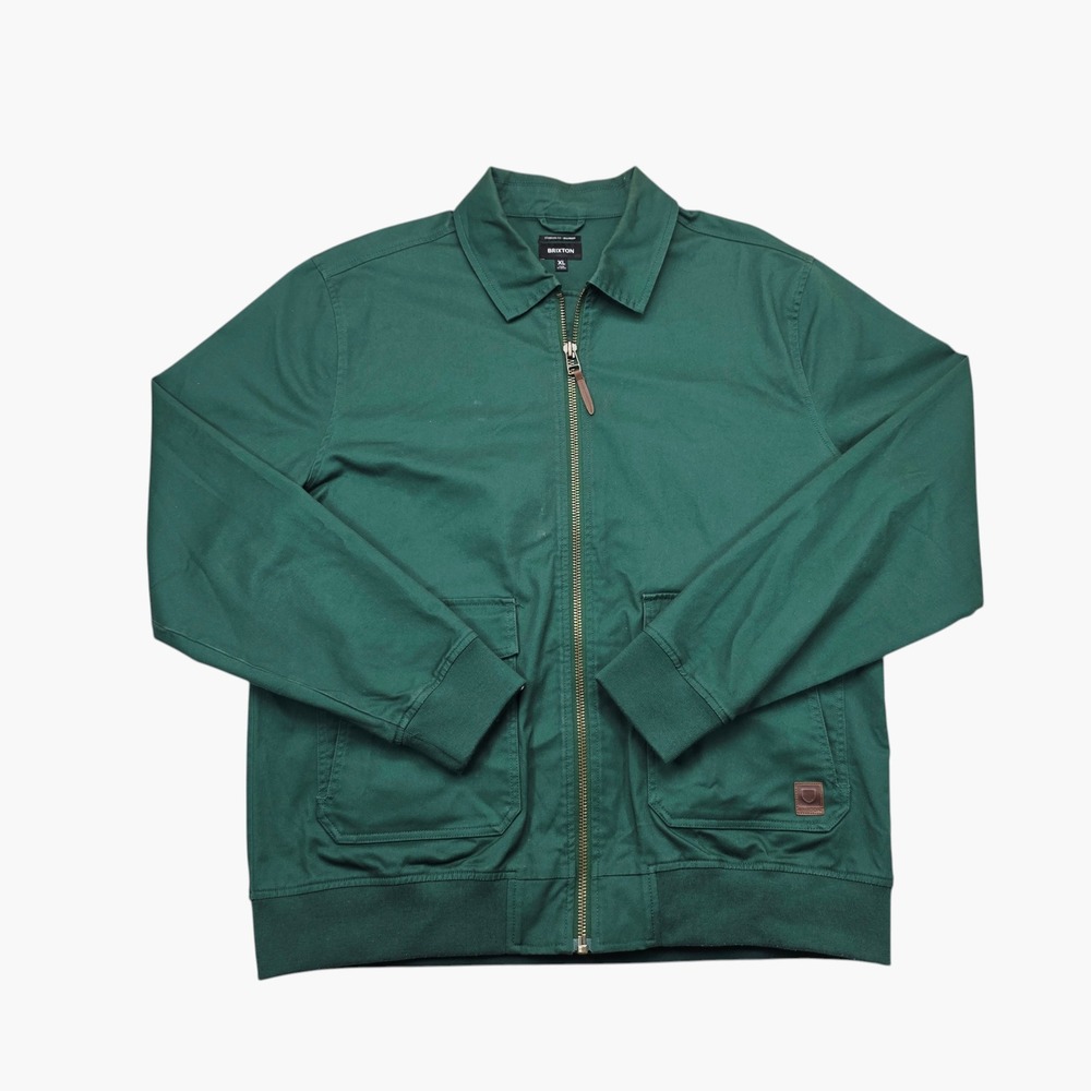 Brixton Dillinger Jacket Mens XL Green Full Zip Cotton Twill Workwear Bomber